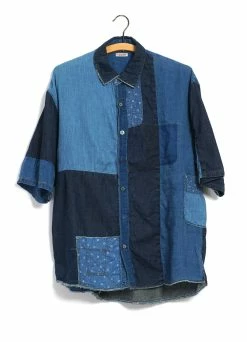 KAPITAL KATMANDU | Short Sleeve Patchwork Shirt | Indigo