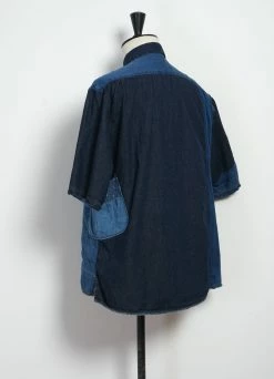 KAPITAL KATMANDU | Short Sleeve Patchwork Shirt | Indigo -Deals Bottoms Store EK 1213 IDG Patchwork KATMANDU Shirt 2022 4