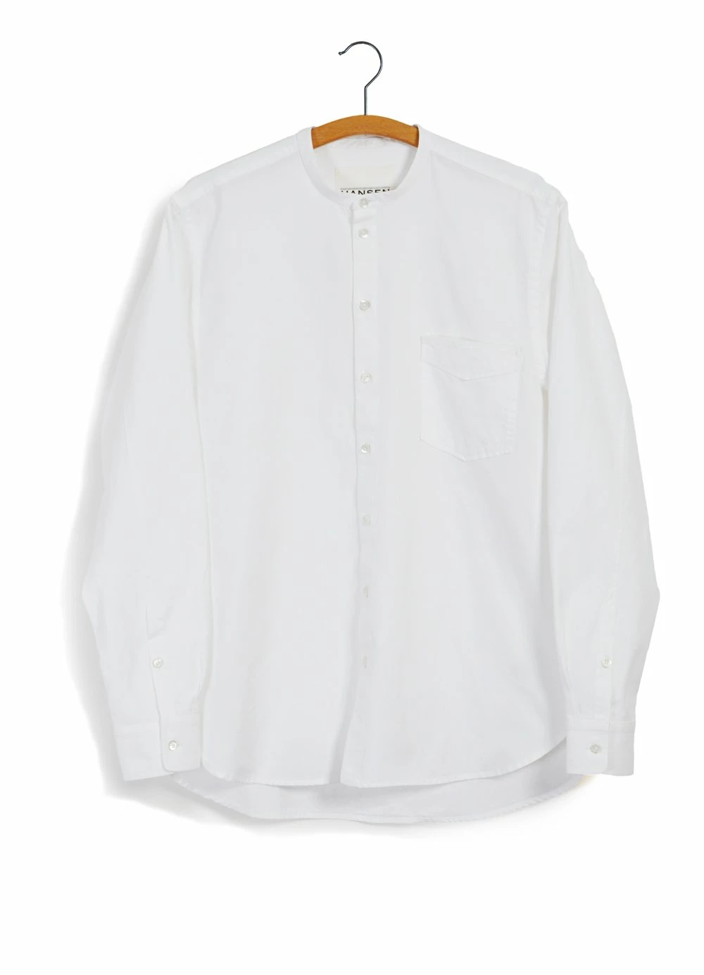 HANSEN GARMENTS ANTE | Collarless Shirt With Chest Pocket | White 1 HANSEN GARMENTS ANTE | Collarless Shirt With Chest Pocket | White