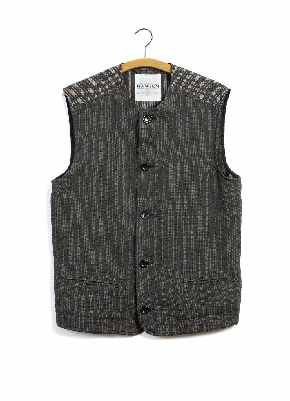 HANSEN GARMENTS BEN | Crewneck Waistcoat | Taupe Stripes 1 HANSEN GARMENTS BEN | Crewneck Waistcoat | Taupe Stripes