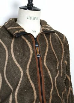 KAPITAL DRUNK STRIPE | Fleece Jacket | Khaki -Deals Bottoms Store drunk stripe fleece jacket khaki kapital 563752