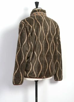 KAPITAL DRUNK STRIPE | Fleece Jacket | Khaki -Deals Bottoms Store drunk stripe fleece jacket khaki kapital 718054