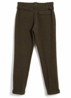 HANSEN GARMENTS FINN | Side Buckle Regular Trousers | Brown Herringbone -Deals Bottoms Store finn side buckle regular trousers brown herringbone hansen garments 418798