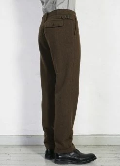 HANSEN GARMENTS FINN | Side Buckle Regular Trousers | Brown Herringbone -Deals Bottoms Store finn side buckle regular trousers brown herringbone hansen garments 489020