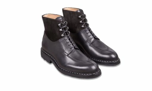 Heschung GINKGO | Leather Boot With Suede Collar | Black -Deals Bottoms Store ginkgo leather boot with suede collar black heschung 592432