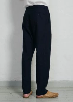 HANSEN GARMENTS KEN | Wide Cut Trousers | Indigo Herringbone -Deals Bottoms Store ken wide cut trousers indigo herringbone hansen garments 552808