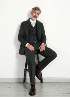 HANSEN GARMENTS KIAN | Cinch Back Wide Trousers | Khaki Pin -Deals Bottoms Store kian cinch back wide trousers khaki pin hansen garments 381424