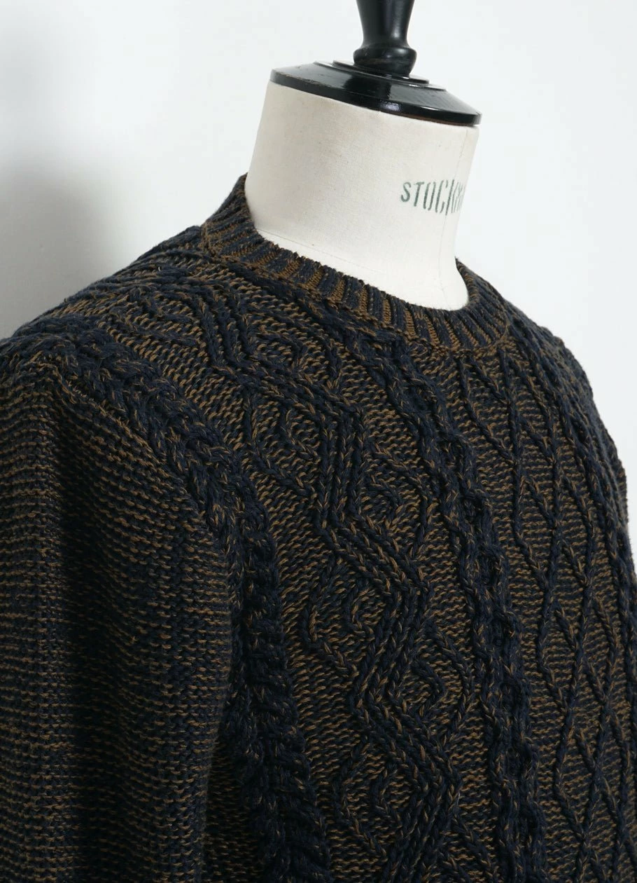 INIS MEÁIN PLATED BEACH SWEATER | Pima Cotton Knitwear | Brown/Navy 2 INIS MEÁIN PLATED BEACH SWEATER | Pima Cotton Knitwear | Brown/Navy - Image 2
