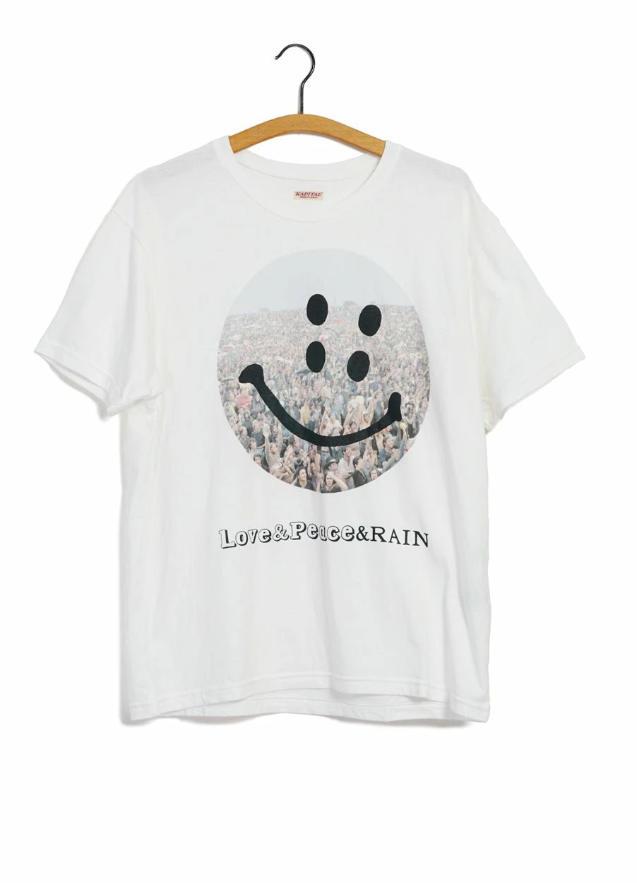 KAPITAL RAIN FES SMILE | 20/- Jersey Crew T | White 1 KAPITAL RAIN FES SMILE | 20/- Jersey Crew T | White