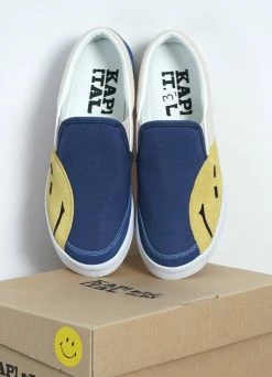 KAPITAL RAIN SMILE | Slop On Shoes | Ecru X Blue -Deals Bottoms Store rain smile slop on shoes ecru x blue kapital 254959