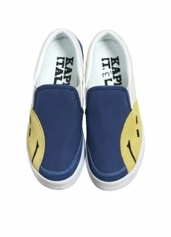 KAPITAL RAIN SMILE | Slop On Shoes | Ecru X Blue