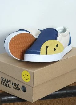 KAPITAL RAIN SMILE | Slop On Shoes | Ecru X Blue -Deals Bottoms Store rain smile slop on shoes ecru x blue kapital 478093