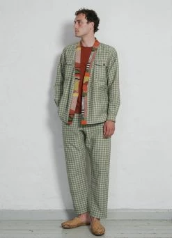 HANSEN GARMENTS TYGE | Wide Cut Cropped Trousers | Sashiko Green -Deals Bottoms Store ss23 remy tyge sashhiko green 1