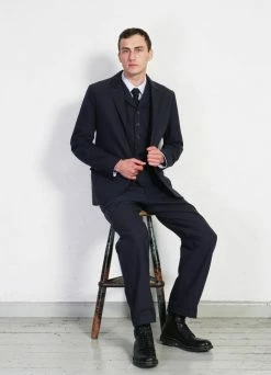 HANSEN GARMENTS SUNE | Pleated Wide Cut Trousers | Blue Pin -Deals Bottoms Store sune pleated wide cut trousers blue pin hansen garments 116787