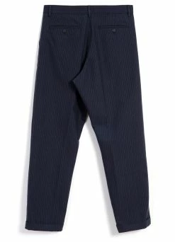 HANSEN GARMENTS SUNE | Pleated Wide Cut Trousers | Blue Pin -Deals Bottoms Store sune pleated wide cut trousers blue pin hansen garments 399861