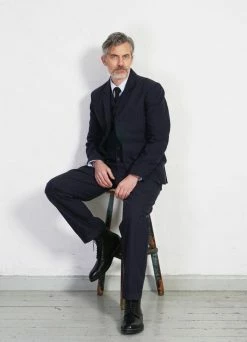 HANSEN GARMENTS SUNE | Pleated Wide Cut Trousers | Blue Pin -Deals Bottoms Store sune pleated wide cut trousers blue pin hansen garments 725114