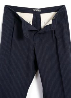 HANSEN GARMENTS SUNE | Pleated Wide Cut Trousers | Blue Pin -Deals Bottoms Store sune pleated wide cut trousers blue pin hansen garments 815408