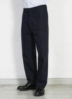HANSEN GARMENTS SUNE | Pleated Wide Cut Trousers | Blue Pin -Deals Bottoms Store sune pleated wide cut trousers blue pin hansen garments 985002