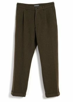 HANSEN GARMENTS SUNE | Pleated Wide Cut Trousers | Brown Herringbone