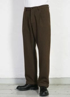 HANSEN GARMENTS SUNE | Pleated Wide Cut Trousers | Brown Herringbone -Deals Bottoms Store sune pleated wide cut trousers brown herringbone hansen garments 499027