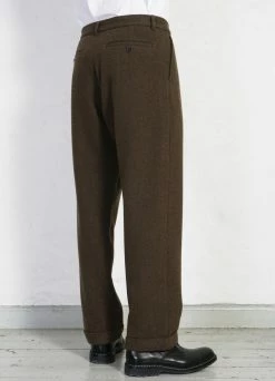 HANSEN GARMENTS SUNE | Pleated Wide Cut Trousers | Brown Herringbone -Deals Bottoms Store sune pleated wide cut trousers brown herringbone hansen garments 814729