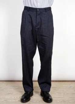 HANSEN GARMENTS SUNE | Pleated Wide Cut Trousers | Navy Melange -Deals Bottoms Store sune pleated wide cut trousers navy melange 867919
