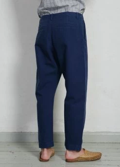 HANSEN GARMENTS TRYGVE | Wide Cut Cropped Trousers | Work Blue -Deals Bottoms Store trygve wide cut cropped trousers work blue hansen garments 402534